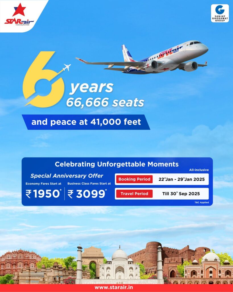 Star Air Offers Special Discount on 66,666 Seats to Celebrate Indian Flyer